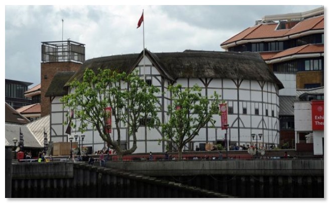 Photo of the outside of the modern day Globe Theater in London