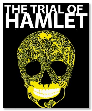 Poster for The Trial of Hamlet, showing a skull in cartoon form